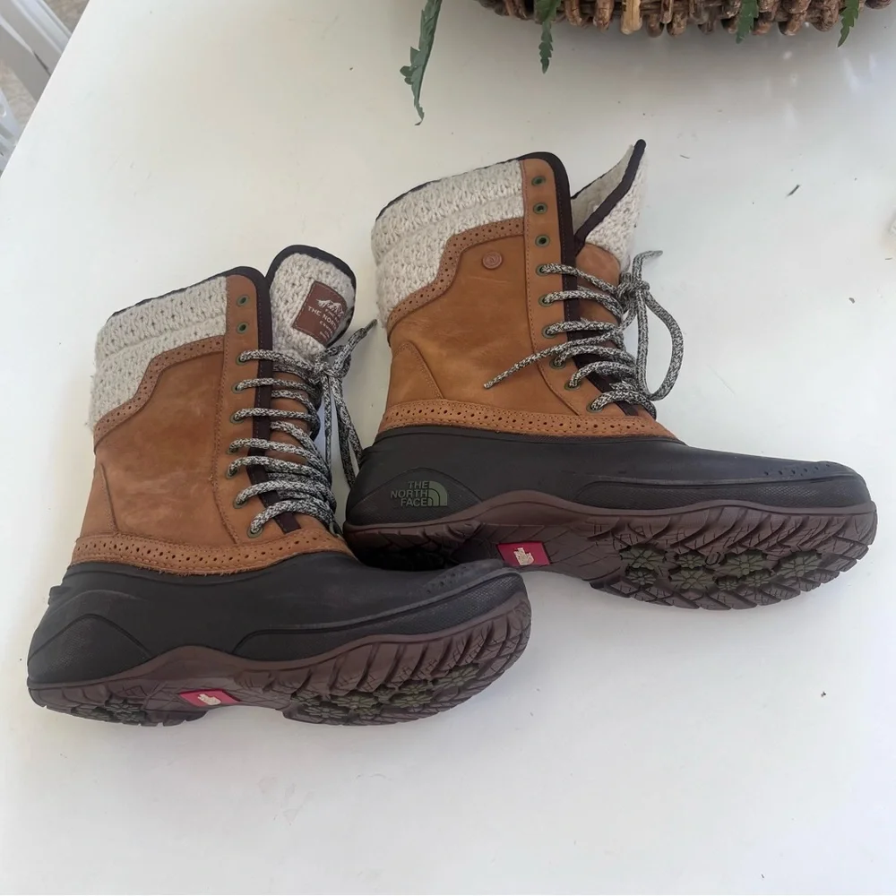 The North Face 8.5 Shellista II Dachsund Brown Leather Winter Snow Boot Faux Fur